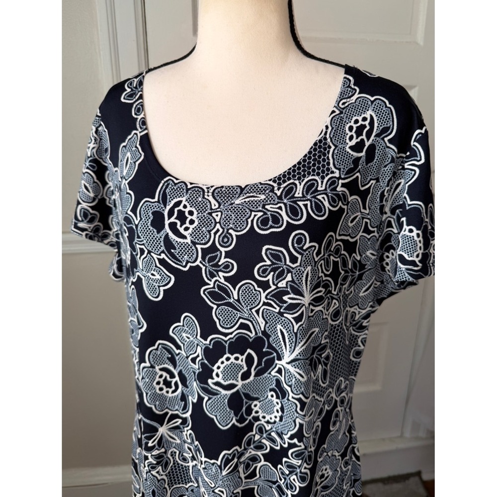 Kaktus Navy Blue &‎ White Floral Short Sleeve Mini Dress Boho Vacation Summer M - Picture 6 of 16